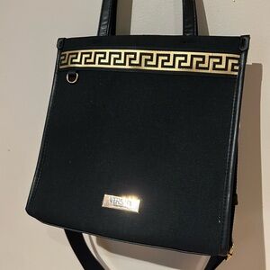 Versace Black Tote with Gold Accents